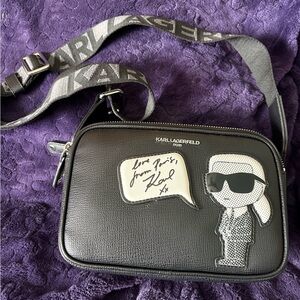 Karl Lagerfeld Black Crossbody  Bag with Graphic Karl Patch